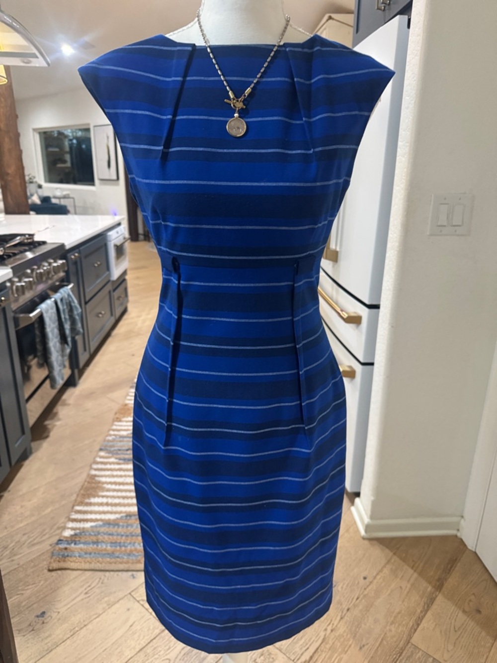 Blue Striped Sheath Dress - Classic Women's Dress size 2 Calvin Klein Office